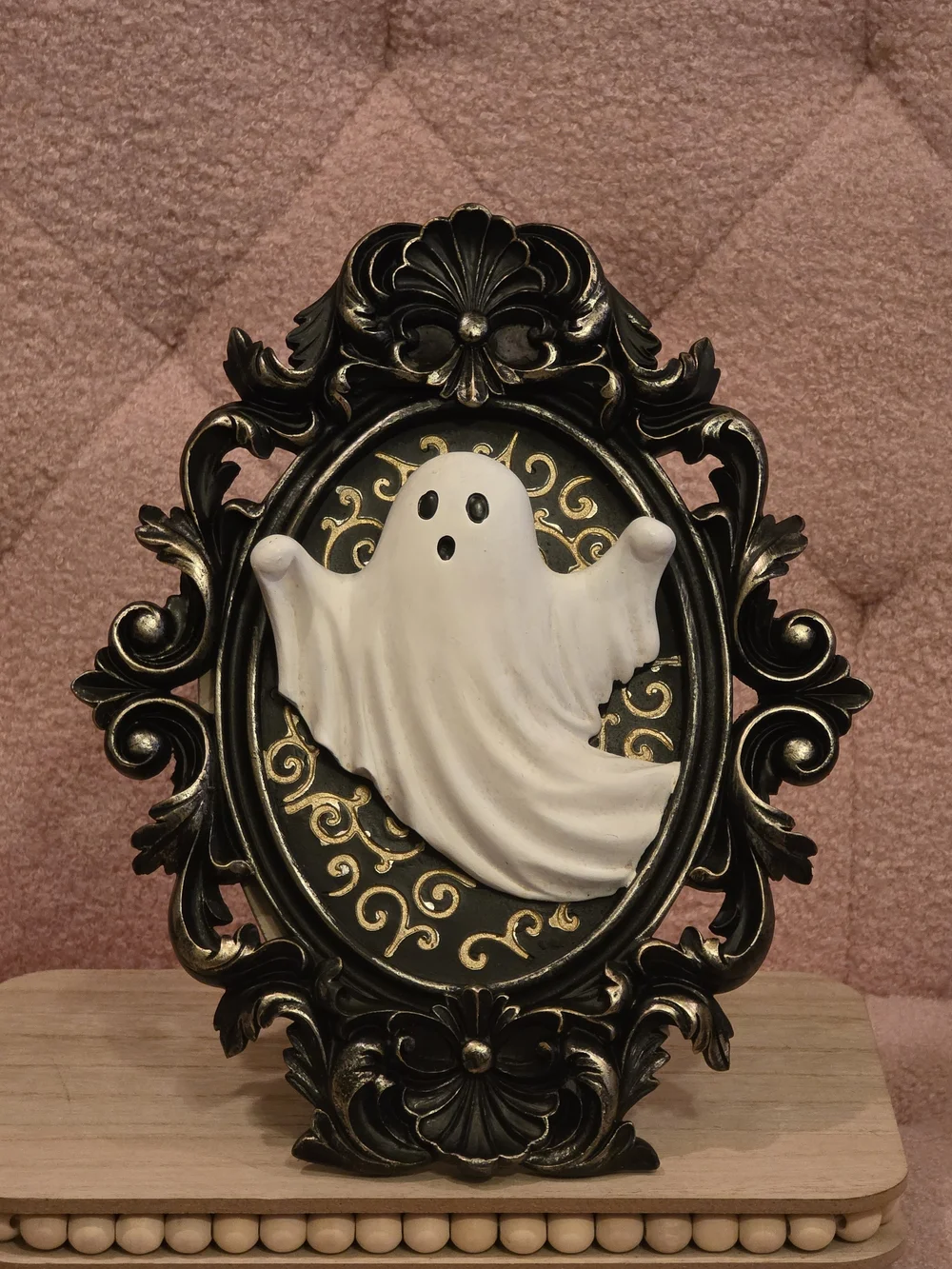 Halloween Ghost Table Top Decor - Black & White Ornate Frame
